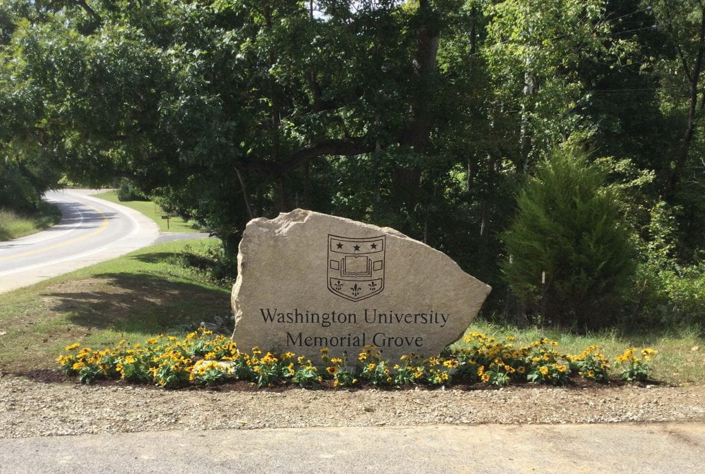 Stone marker for Washington University Memorial Grove